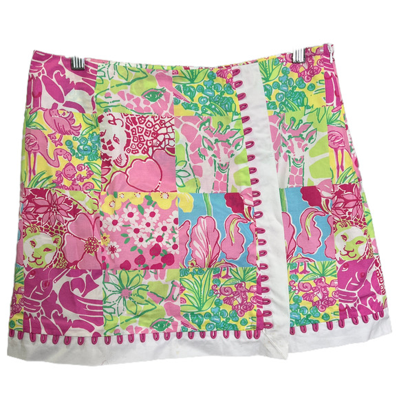 Lilly Pulitzer Dresses & Skirts - Lilly Pulitzer Women's Jungle Patchwork Skort Faux Wrap Mini Skirt Pink Cotton 6